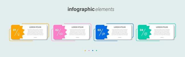 modèle de conception d'étiquettes infographiques vectorielles avec icônes et 4 options ou étapes. peut être utilisé pour le diagramme de processus, les présentations, la mise en page du flux de travail, la bannière, l'organigramme, le graphique d'informations. vecteur