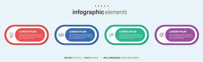 modèle de conception infographique. concept de chronologie en 4 étapes. peut être utilisé pour la mise en page du flux de travail, le diagramme, la bannière, la conception Web. illustration vectorielle vecteur