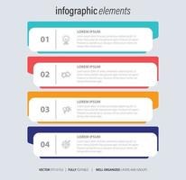 Le vecteur de conception infographie et les icônes de marketing peuvent être utilisés pour la mise en page du flux de travail, le diagramme, le rapport annuel, la conception de sites Web. concept d'entreprise avec 4 options, étapes ou processus.