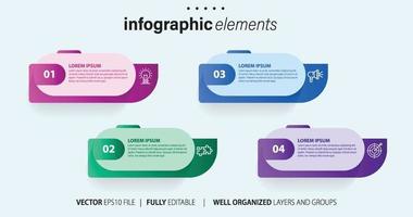 modèle de conception infographique. concept de chronologie en 4 étapes. peut être utilisé pour la mise en page du flux de travail, le diagramme, la bannière, la conception Web. illustration vectorielle vecteur