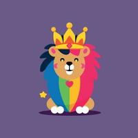 Lion lgbt fierté journée et mois avec arc en ciel vecteur