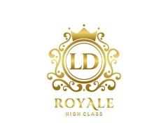 d'or lettre ld modèle logo luxe or lettre avec couronne. monogramme alphabet . magnifique Royal initiales lettre. vecteur