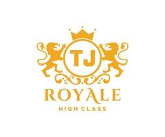 d'or lettre tj modèle logo luxe or lettre avec couronne. monogramme alphabet . magnifique Royal initiales lettre. vecteur