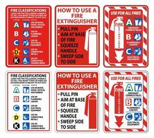 Utilisation d'extincteur sur tous les feux signent sur fond blanc vecteur