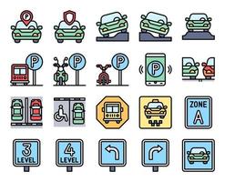 parking lié jeu d & # 39; icônes rempli 2, illustration vectorielle vecteur