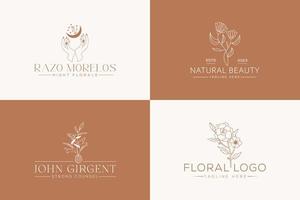 botanique floral élément main tiré logo avec sauvage fleur et feuilles. logo pour spa et beauté salon, boutique, biologique boutique, mariage, floral designer, intérieur, la photographie, cosmétique. gratuit vecteur