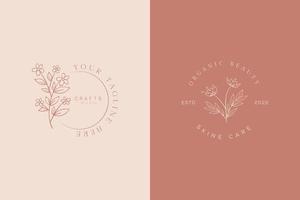 botanique floral élément main tiré logo avec sauvage fleur et feuilles. logo pour spa et beauté salon, boutique, biologique boutique, mariage, floral designer, intérieur, la photographie, cosmétique. gratuit vecteur