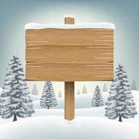 panneau de bois de noël avec neige hiver vecteur