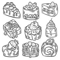 ensemble de main tiré dessert gâteau esthétique ligne griffonnage pour cuisine café ou boulangerie pain magasin décoration vecteur