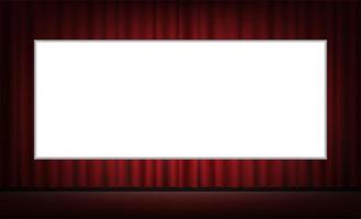 écran de cinéma blanc avec fond de rideau rouge vecteur