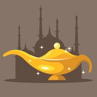 vecteur image de une d'or lampe avec mosquée dans le Contexte