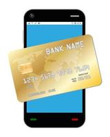 smartphone avec carte de crédit dorée