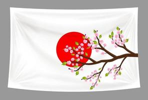 drapeau du japon avec branche de fleur de cerisier sakura vecteur