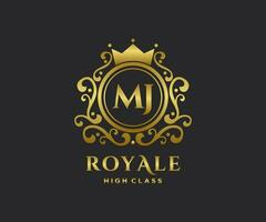 d'or lettre mj modèle logo luxe or lettre avec couronne. monogramme alphabet . magnifique Royal initiales lettre. vecteur