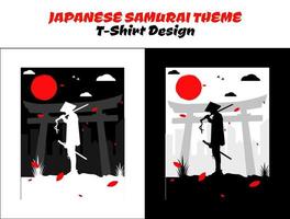 silhouette Japon samouraï vecteur pour conception T-shirt concept. Urbain samouraï. samouraï avec rouge lune T-shirt conception. samouraï vecteur illustration. vêtement de rue thème T-shirt.