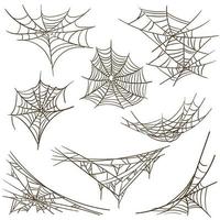 une ensemble de toiles d'araignées. terrible gothique silhouettes dans le forme de une araignée la toile pour Halloween décoration, une terrifiant réseau. vecteur isolé collection. effrayant pendaison piège pour une de fête Cadre sur blanc