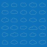 ensemble d'icônes de ligne de nuage blanc en arrière-plan bleu.symbole de nuage pour la conception de votre site Web, logo, application, interface utilisateur. illustration vectorielle, eps10. vecteur