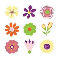 ensemble de coloré main tiré fleurs vecteur illustration