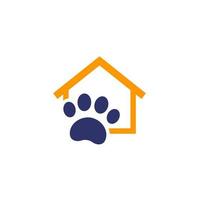 logo de maison pour animaux de compagnie, patte et icône de la maison sur blanc vecteur