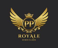 d'or lettre pp modèle logo luxe or lettre avec couronne. monogramme alphabet . magnifique Royal initiales lettre. vecteur