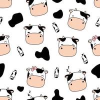 Modèle sans couture de dessin animé mignon vache et lait doodle vecteur