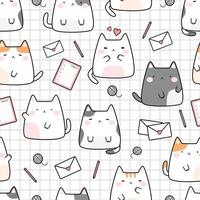 Modèle sans couture de dessin animé mignon chat potelé chaton doodle vecteur