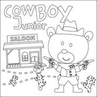 vecteur illustration de mignonne animal cow-boy avec lasso et et cheval. puéril conception pour des gamins activité coloration livre ou page.