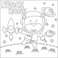 vecteur illustration de mignonne dessin animé astronautes peu animal dans espace, puéril conception pour des gamins activité coloration livre ou page.