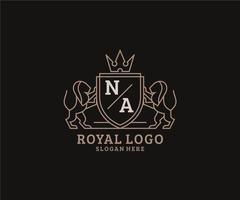 modèle de logo de luxe royal lion lettre initiale na dans l'art vectoriel pour le restaurant, la royauté, la boutique, le café, l'hôtel, l'héraldique, les bijoux, la mode et d'autres illustrations vectorielles.