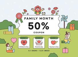 famille mois événement. coupons, cadeaux, fleurs et les enfants sur parc Contexte. bannière modèle. vecteur