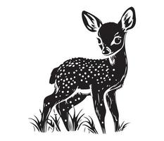 illustration de Jeune cerf, bébé cerf icône noir et blanc vecteur