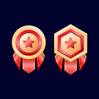 Médailles de badge de rang doré brillant de jeu ui avec illustration vectorielle de ruban vecteur