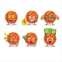 panier Balle dessin animé personnage avec mignonne émoticône apporter argent vecteur