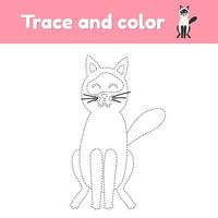 livre de coloriage avec chat animal mignon. pour les enfants d'âge préscolaire et scolaire. trace de la feuille de calcul. vecteur