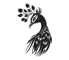 monochrome paon. animal oiseau vecteur illustration, paon art conception