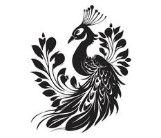 monochrome paon. animal oiseau vecteur illustration, paon art conception