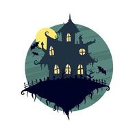 Halloween hanté maison isolé sur blanc Contexte. effrayant foncé silhouette de Accueil ou manoir. dessin animé vecteur effrayant illustration. gothique mignonne ville