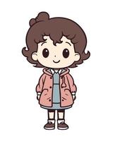 adorable dessin animé fille portant veste vecteur