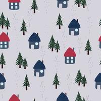 Noël modèle avec Maisons dans le forêt avec Noël des arbres. haute qualité vecteur image.