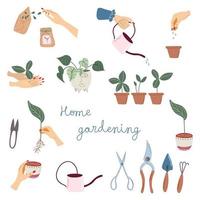 ensemble de jardinage éléments. graines, végétaux, outils et DIY activités. Accueil jardinage et plante se soucier concept. main tiré vecteur clipart.