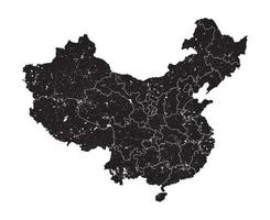 carte de la Chine avec la région de la province et l'élément de particule de poussière grunge sur la carte. très détaillé. conception de silhouette plate simple. fond blanc isolé vecteur