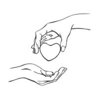 mains tenant le coeur. illustration vectorielle dessinés à la main. sur fond blanc pour votre conception vecteur