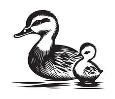 canard avec caneton, maman et bébé canard, canard nager dans le Lac illustration vecteur