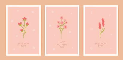 content de la mère journée salutation carte ensemble avec minimaliste fleurs. main tiré vecteur couverture, affiche, bannière ou cartes pour le vacances les mamans