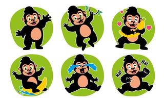 gorille singe dessin animé expression autocollant pack vecteur