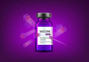 Vaccin covid-19 contre concept de vecteur de virus. illustration de coronavirus avec flacon et molécules de coronavirus