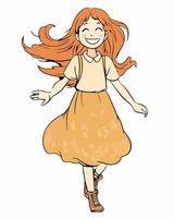 souriant fille en marchant illustration vecteur