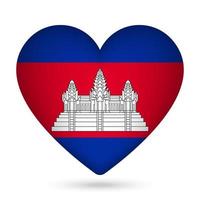 Cambodge drapeau dans cœur forme. vecteur illustration.