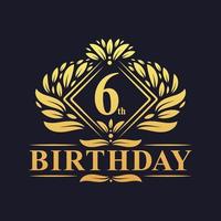 Logo d'anniversaire de 6 ans, célébration du 6ème anniversaire de luxe doré. vecteur