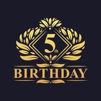 Logo d'anniversaire de 5 ans, célébration du 5ème anniversaire d'or de luxe vecteur